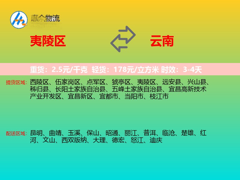 夷陵区到云南物流专线