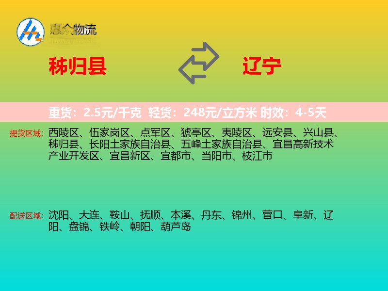 秭归县到辽宁轿车托运