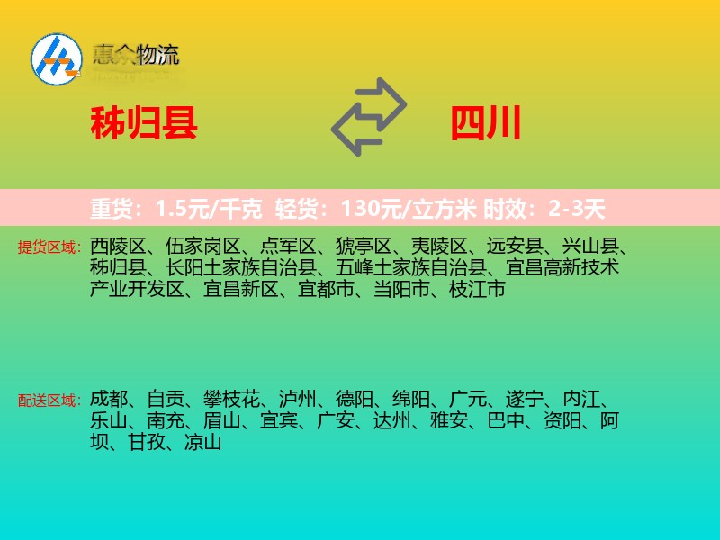 秭归县到四川物流专线