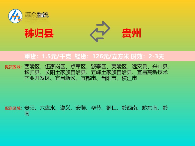 秭归县到贵州物流专线