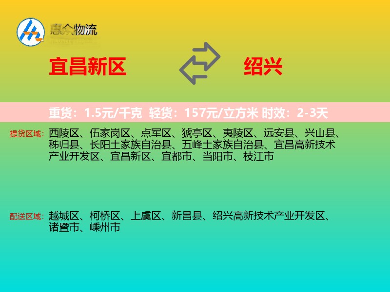 宜昌新区到绍兴物流专线