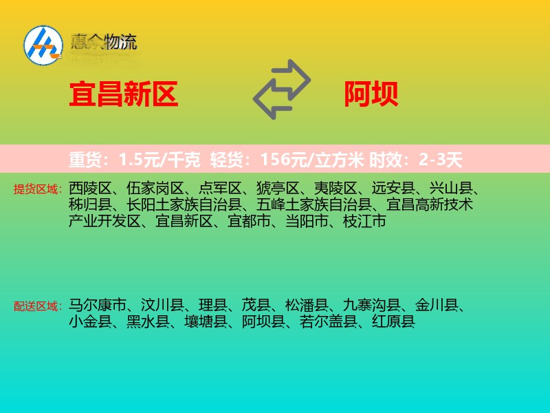 宜昌新区到阿坝物流专线