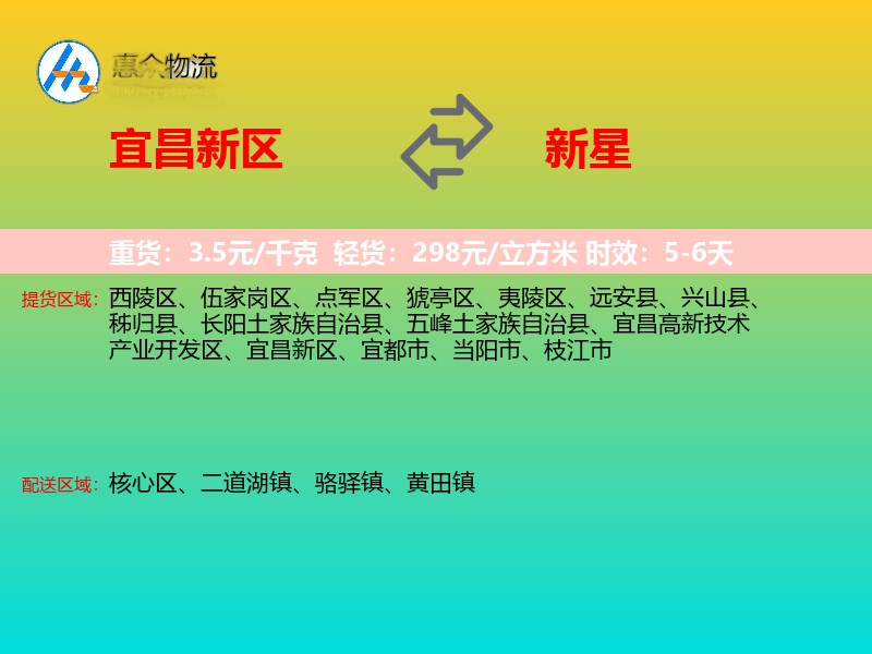 宜昌新区到新星物流专线