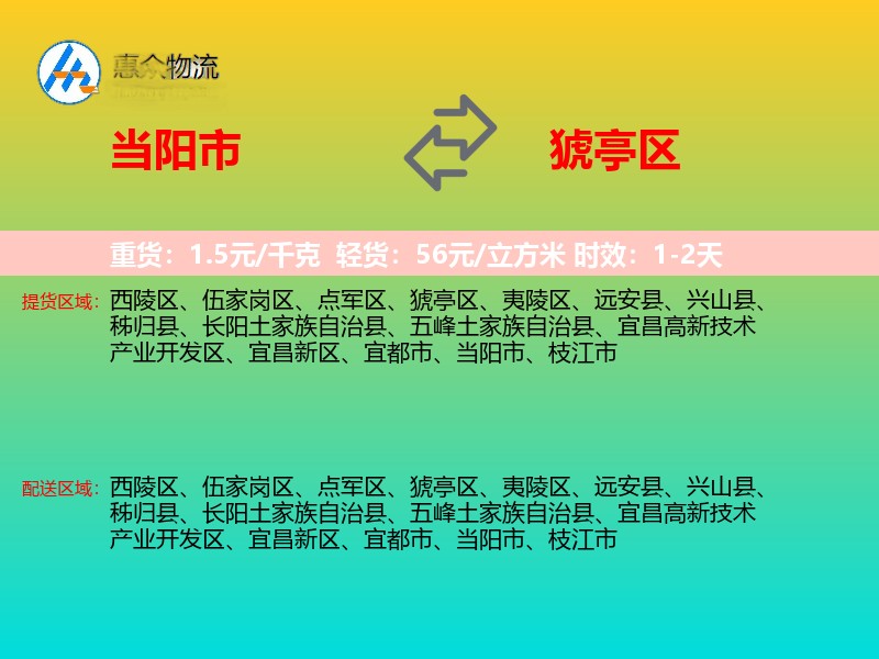 当阳市到猇亭区物流专线