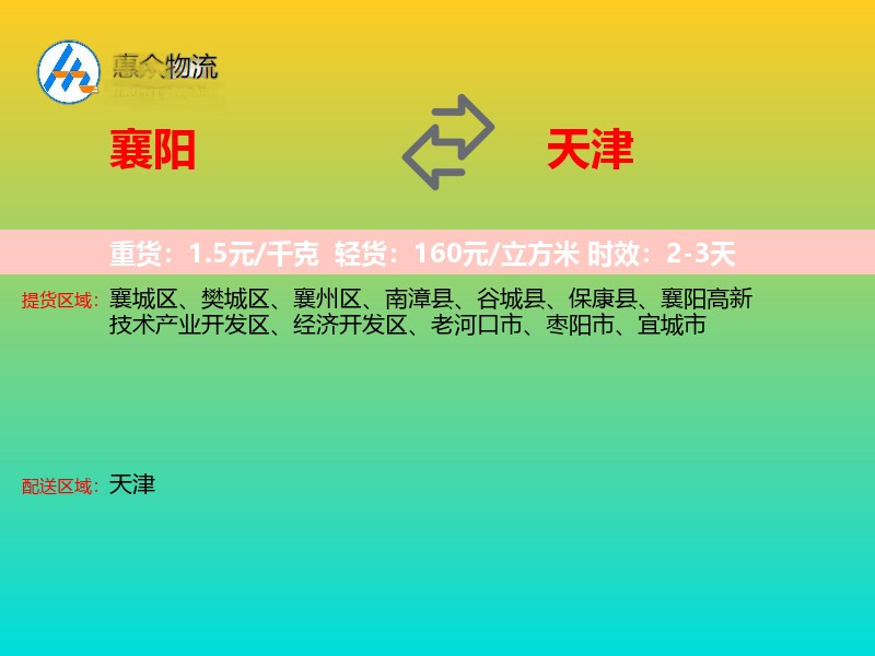 襄阳到天津物流专线