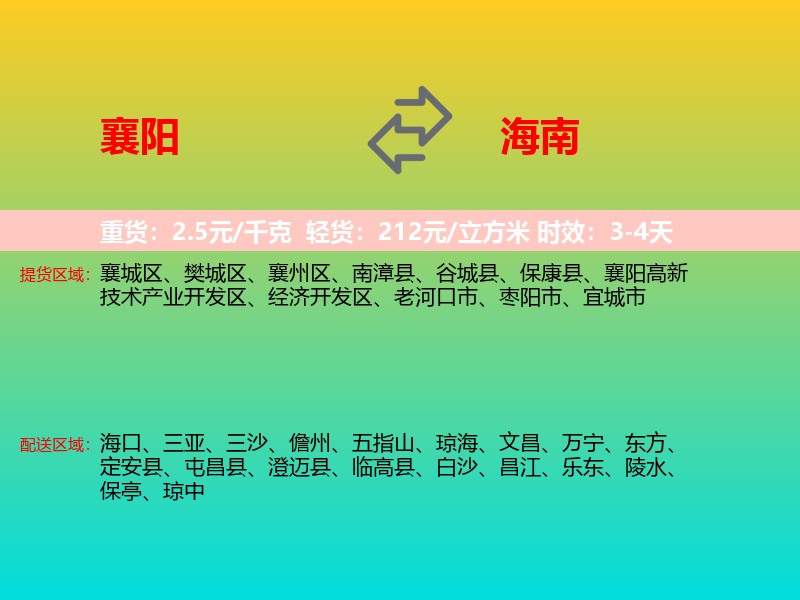 襄阳到海南长途搬家
