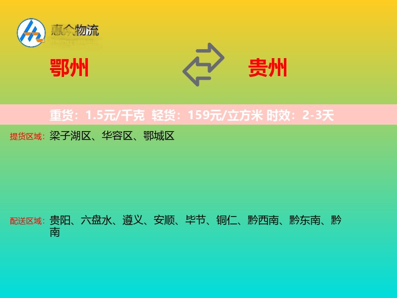 鄂州到贵州物流专线