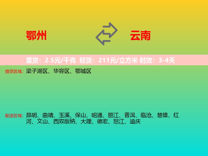 鄂州到云南长途搬家