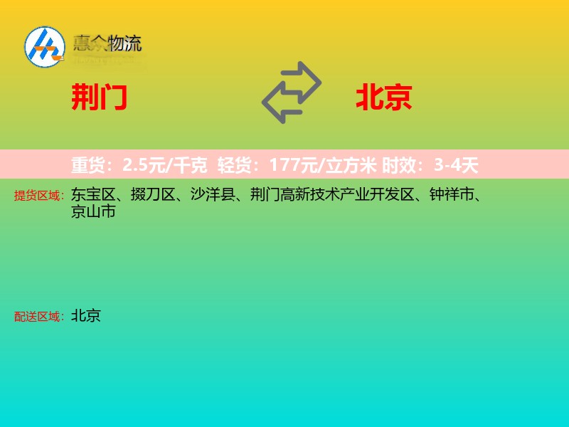 荆门到北京物流专线
