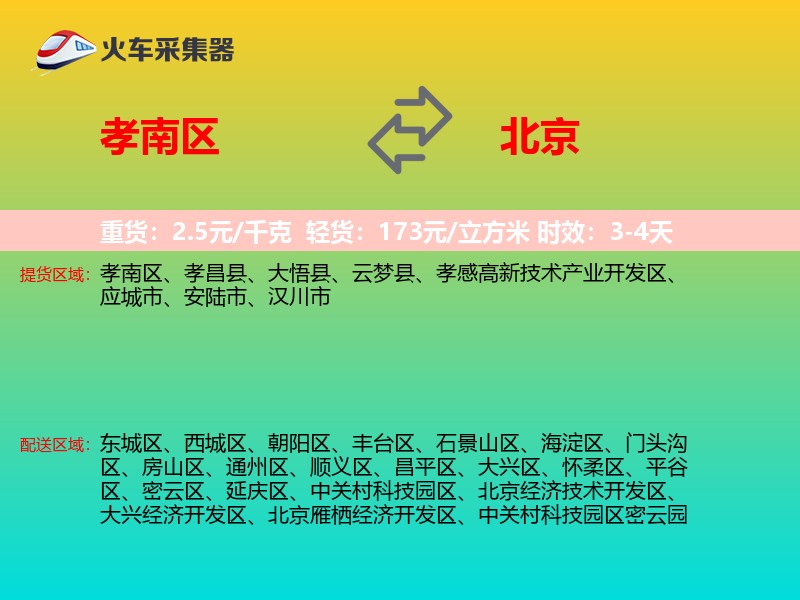 孝南区到北京物流专线