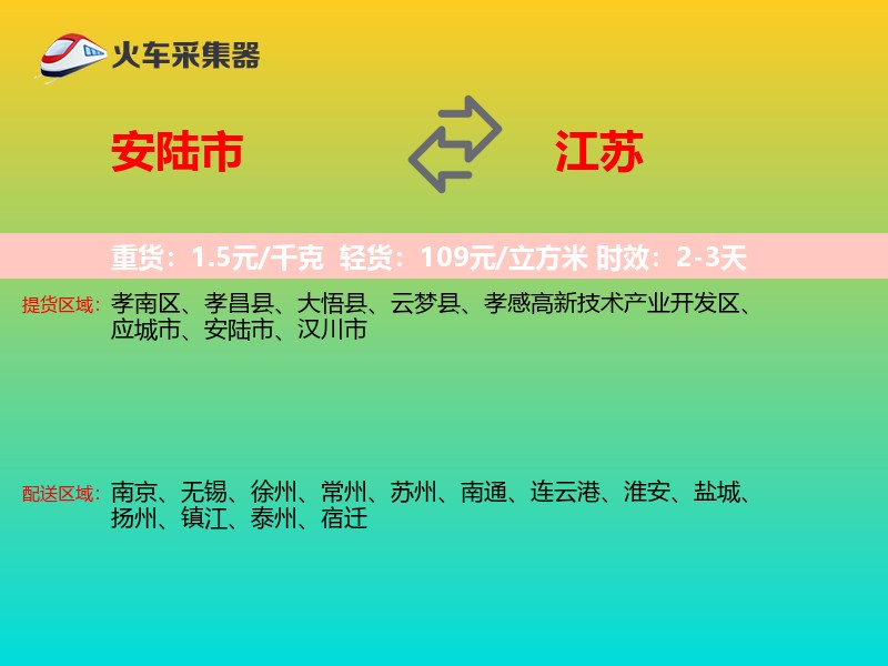 安陆市到江苏物流专线