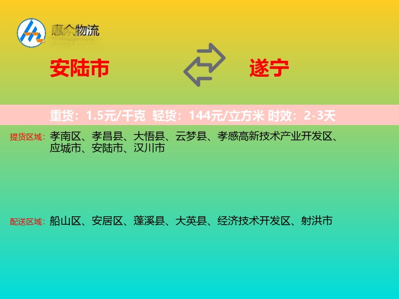 安陆市到遂宁物流专线