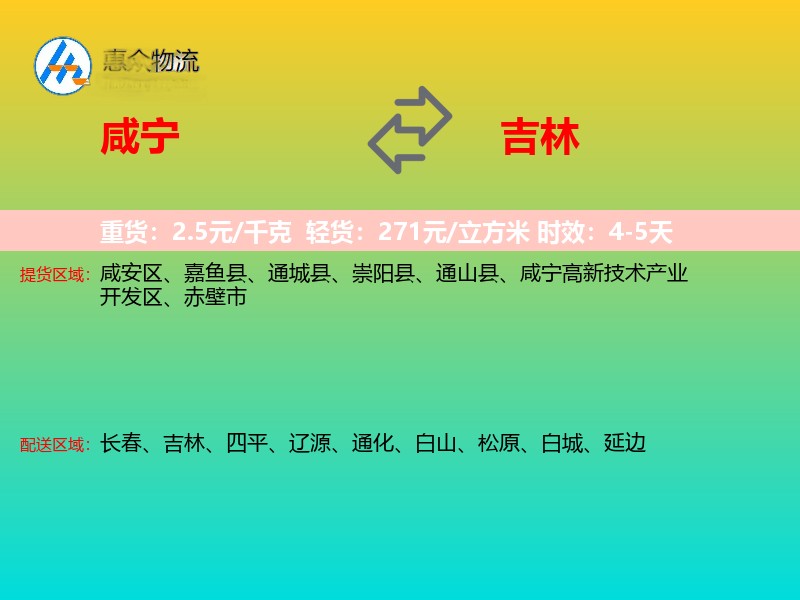 咸宁到吉林物流专线