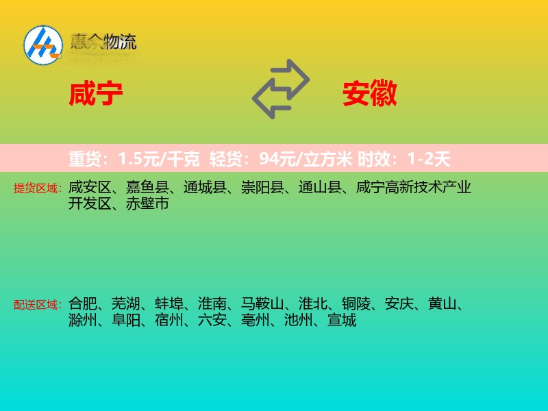 咸宁到安徽物流专线