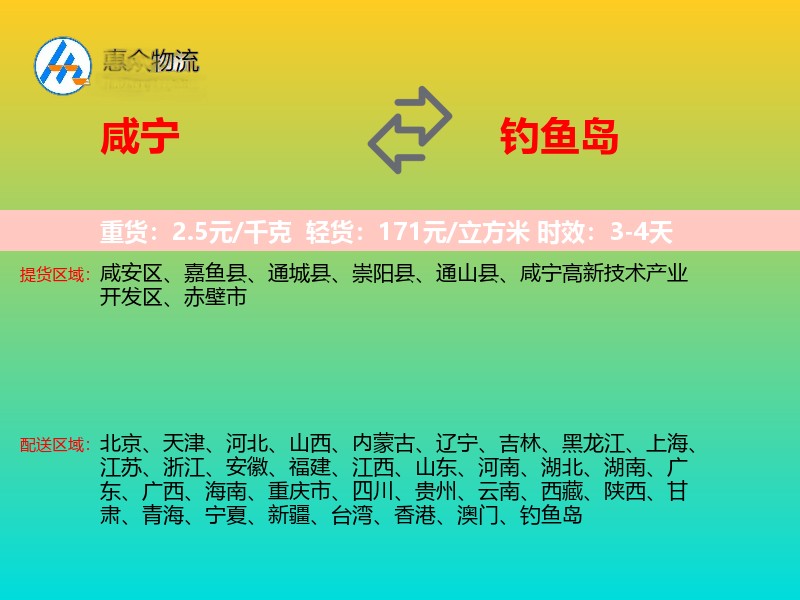 咸宁到钓鱼岛轿车托运