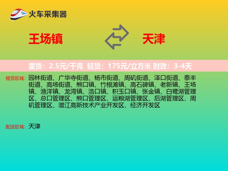 王场镇到天津轿车托运