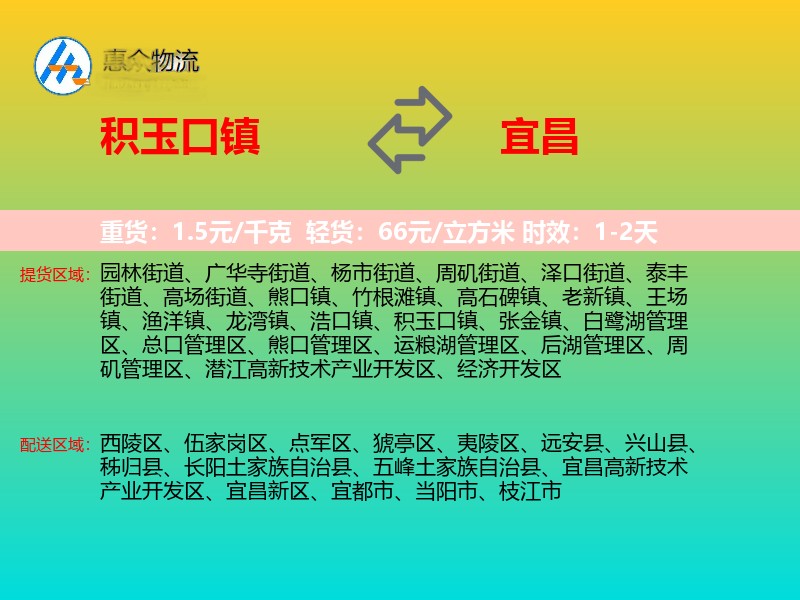 积玉口镇到宜昌物流专线