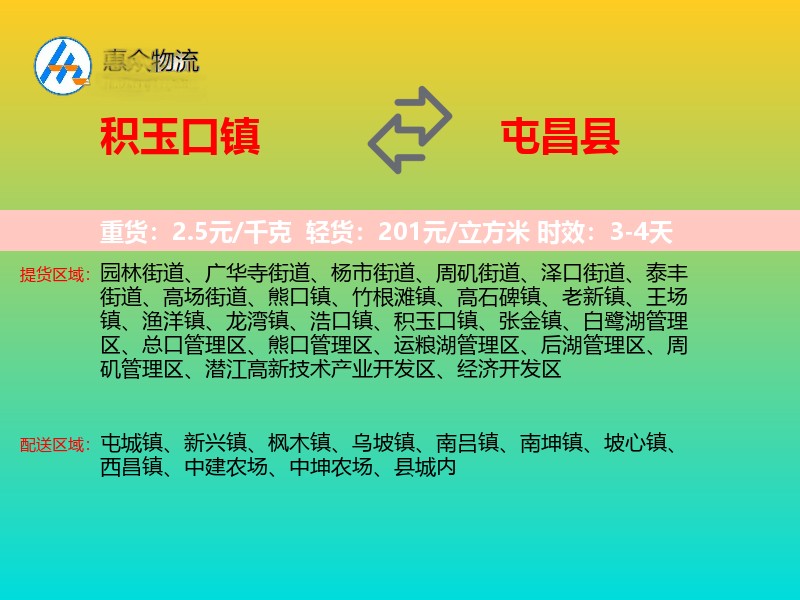 积玉口镇到屯昌县物流专线