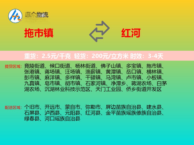 拖市镇到红河物流专线