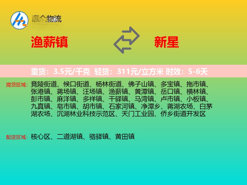 渔薪镇到新星物流专线