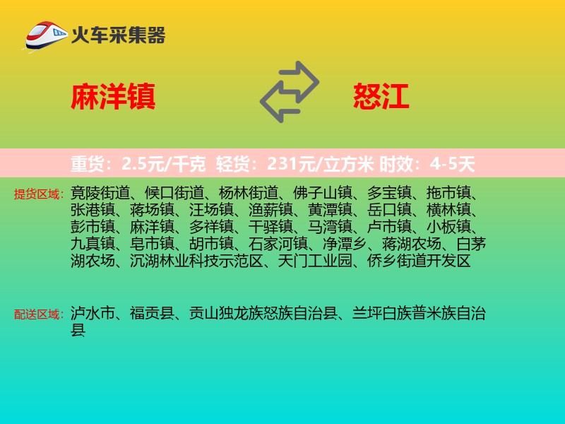 麻洋镇到怒江物流专线