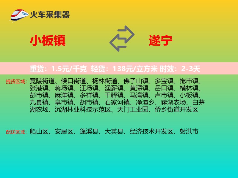 小板镇到遂宁物流专线