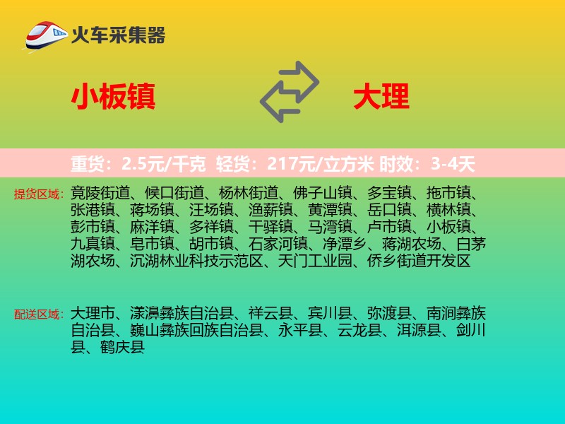 小板镇到大理物流专线