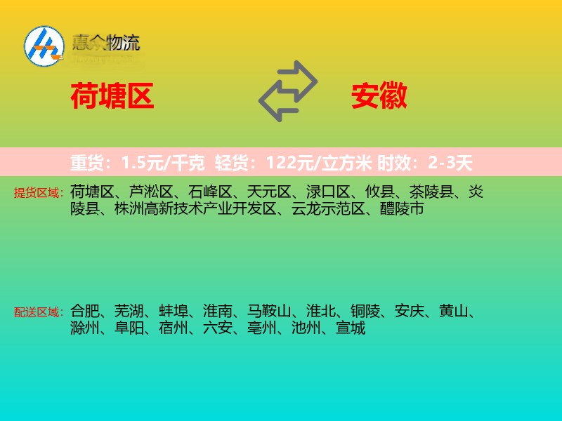 荷塘区到安徽物流专线