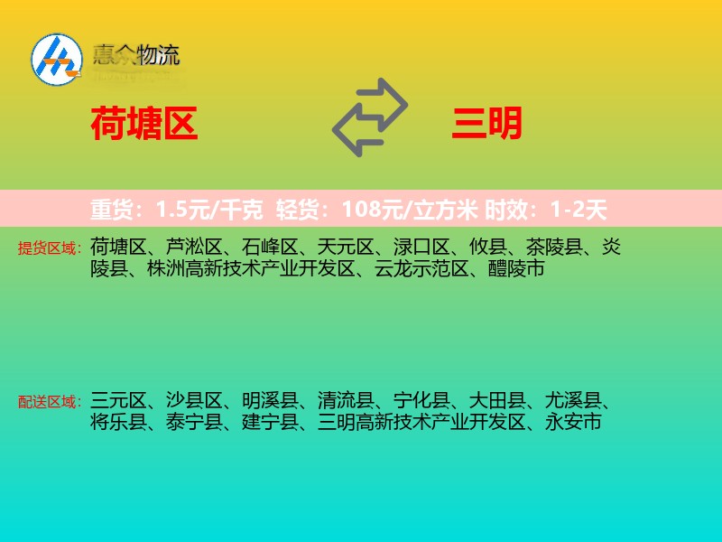 荷塘区到三明物流专线