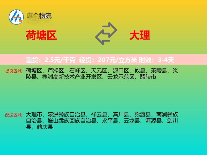 荷塘区到大理物流专线