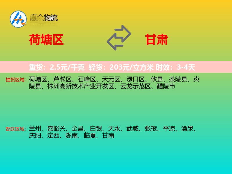 荷塘区到甘肃物流专线