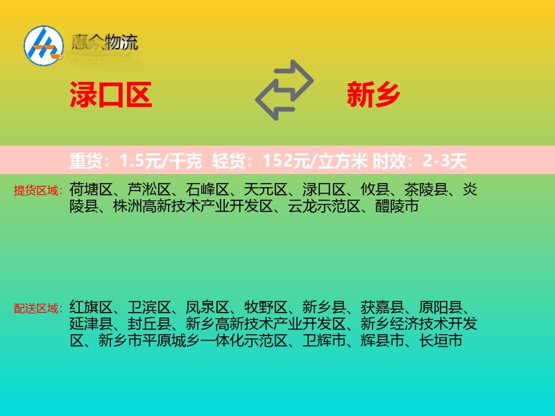 渌口区到新乡物流专线