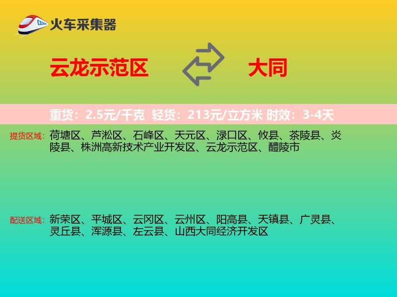 云龙示范区到大同物流专线