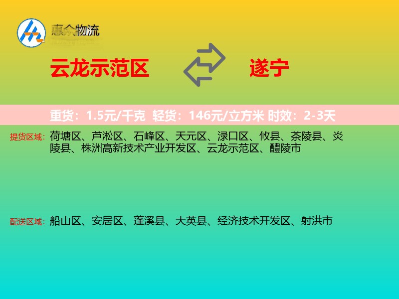 云龙示范区到遂宁物流专线