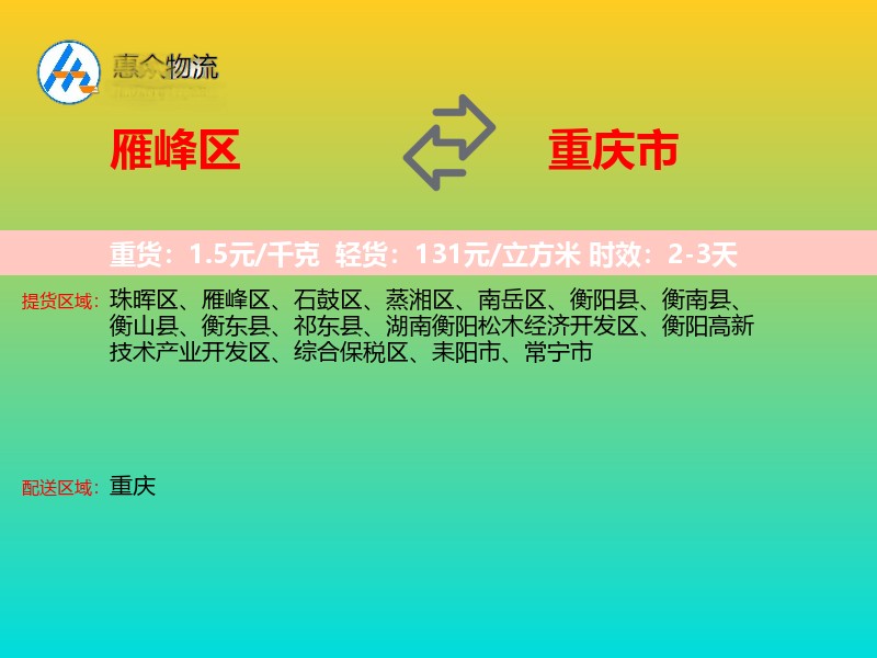 雁峰区到重庆市轿车托运