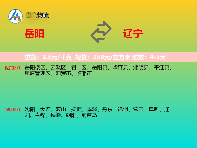岳阳到辽宁物流专线