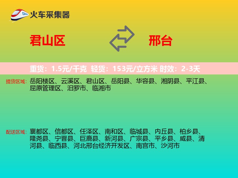 君山区到邢台物流专线