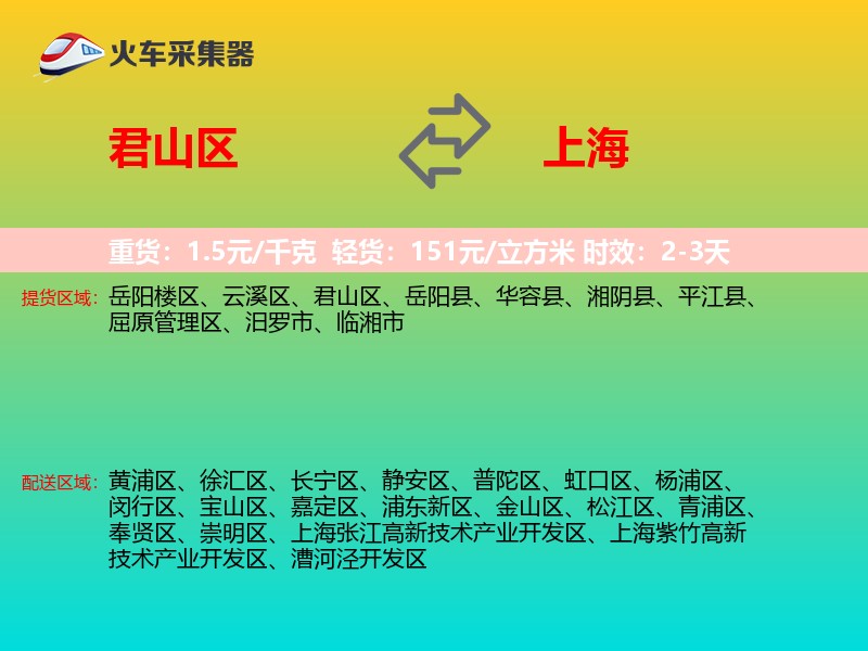 君山区到上海物流专线
