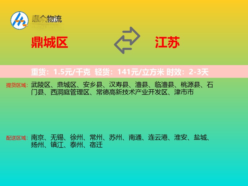 鼎城区到江苏物流专线