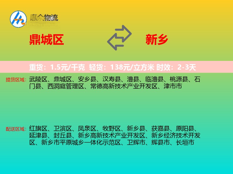 鼎城区到新乡物流专线