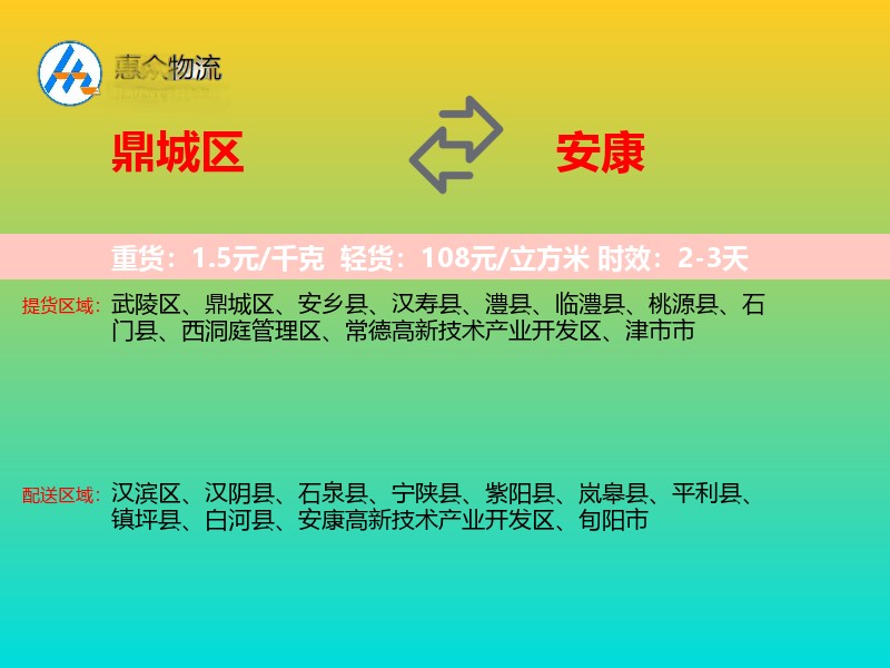 鼎城区到安康物流专线