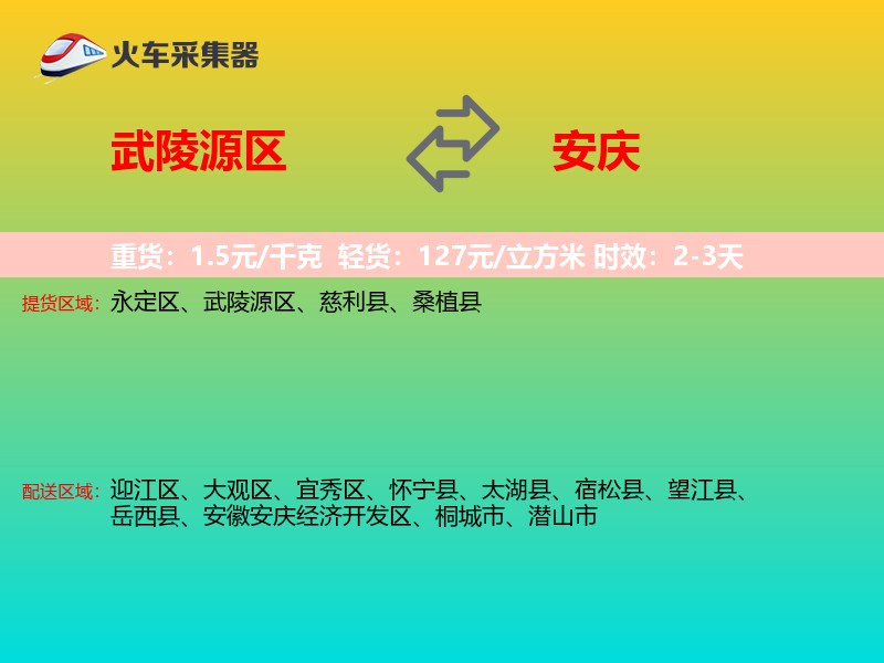 武陵源区到安庆物流专线