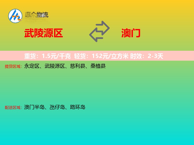 武陵源区到澳门长途搬家