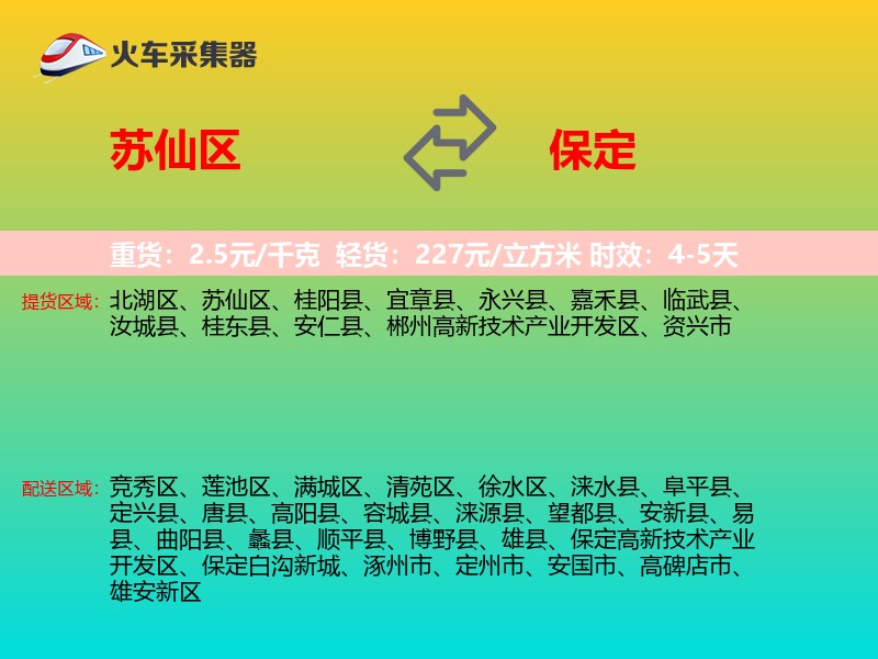 苏仙区到保定物流专线