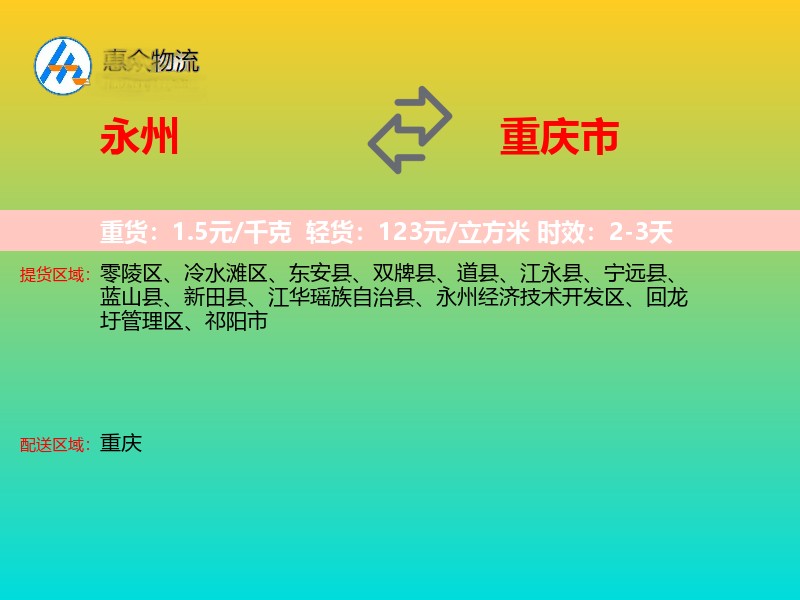 永州到重庆市物流专线