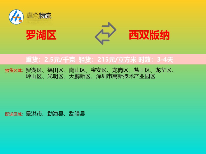 罗湖区到西双版纳物流专线价格时效