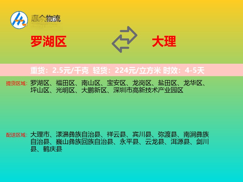 罗湖区到大理物流专线