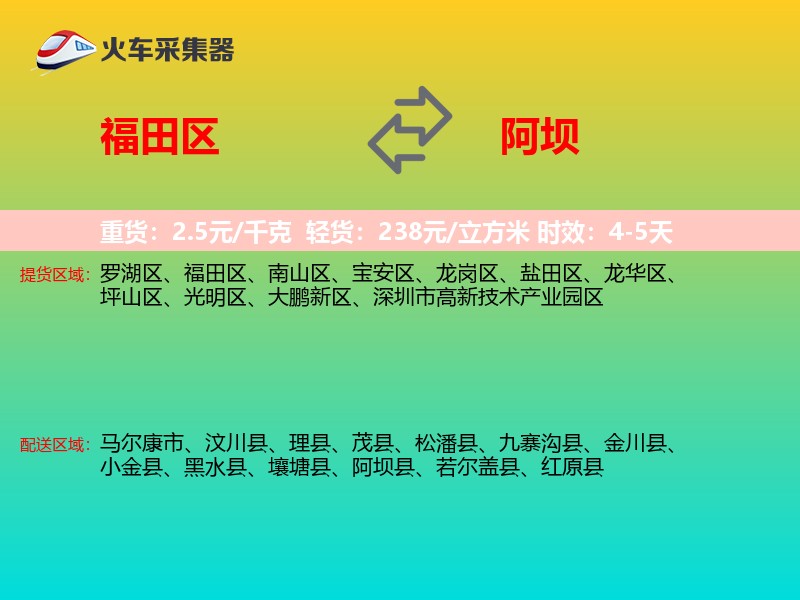 福田区到阿坝物流专线
