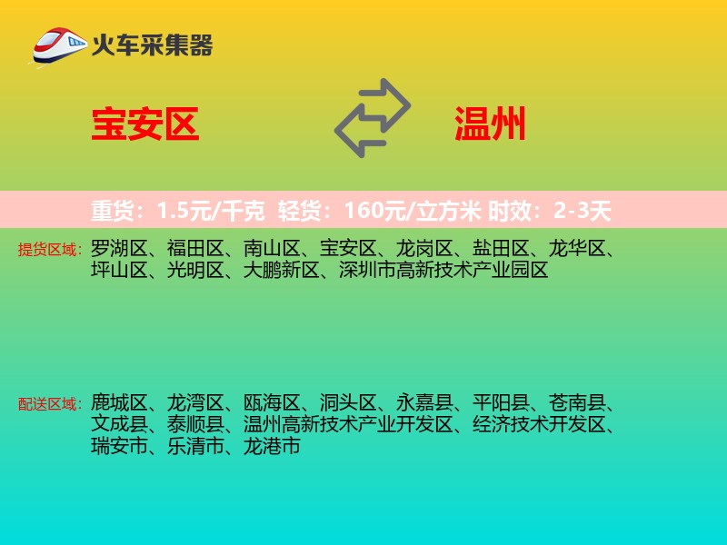 宝安区到温州物流专线