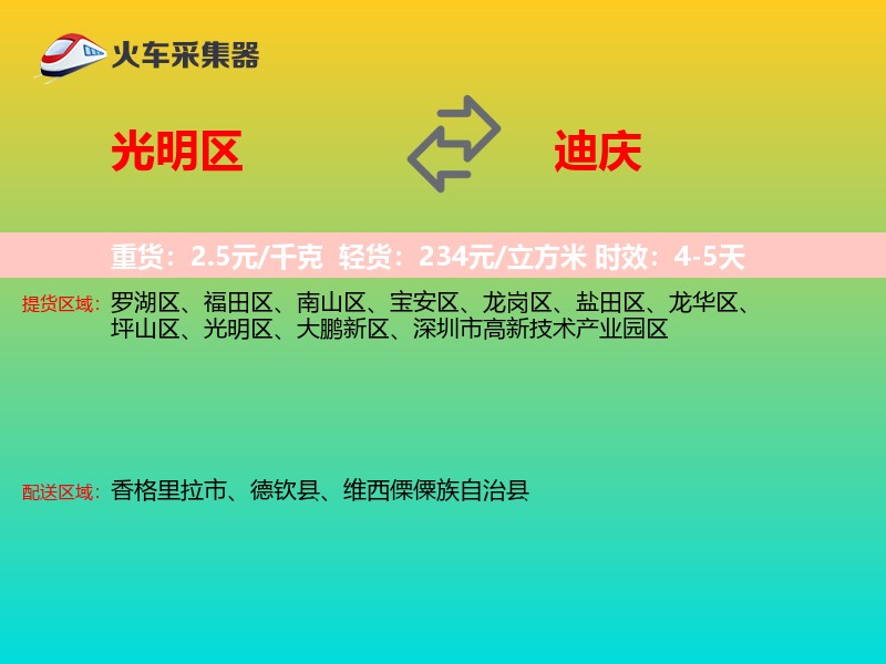 光明区到迪庆物流专线